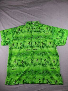 Creations Men's XL Hawaiian Style Button Down Short Sleeve Shirt Light Green